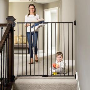 REGALO 2-IN-1 EXTRA TALL EASY SWING STAIRWAY AND HALLWAY WALK THROUGH BABY GATE, BLACK