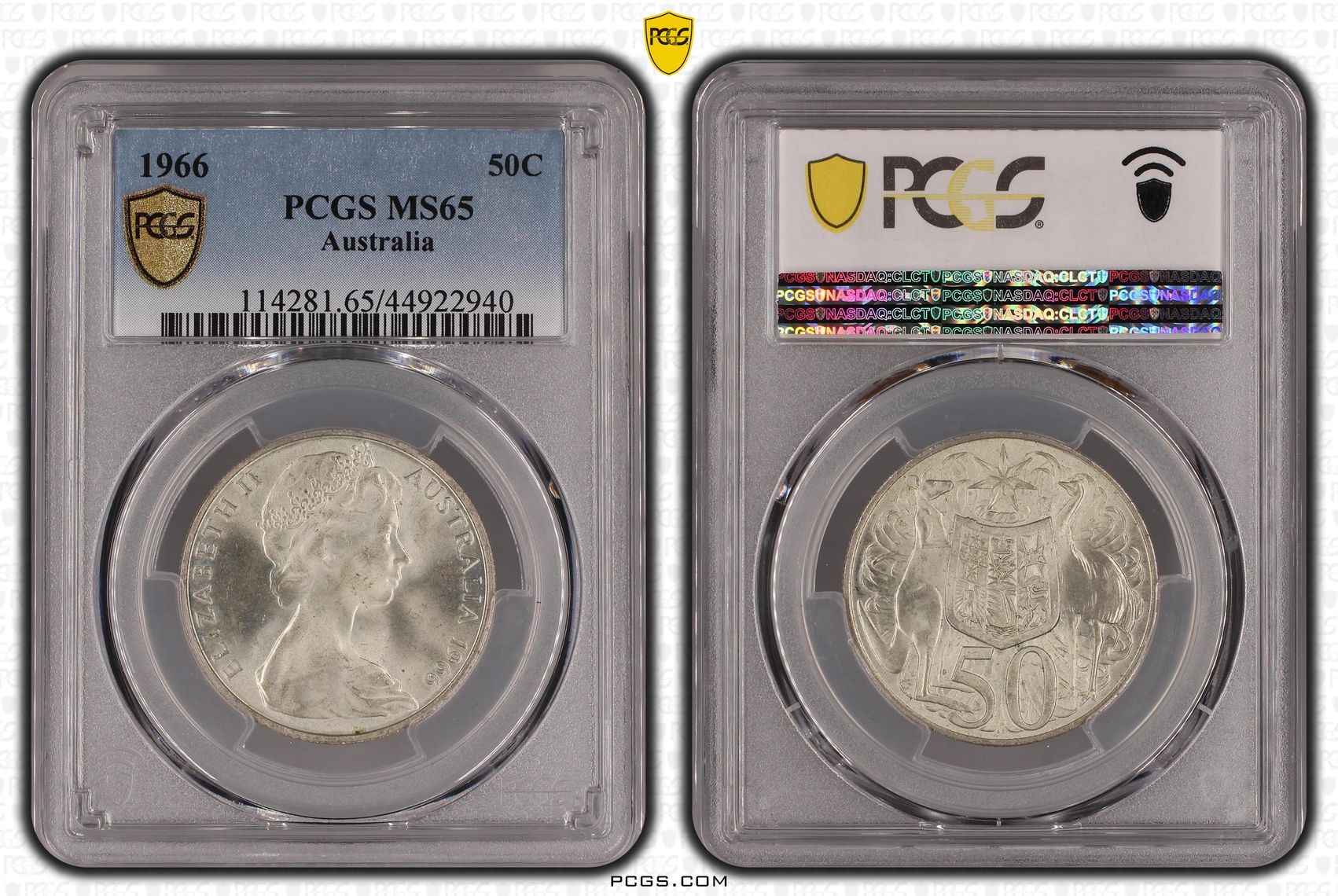 1966 Australia Fifty Cent, 50c Silver PCGS - MS65 -940