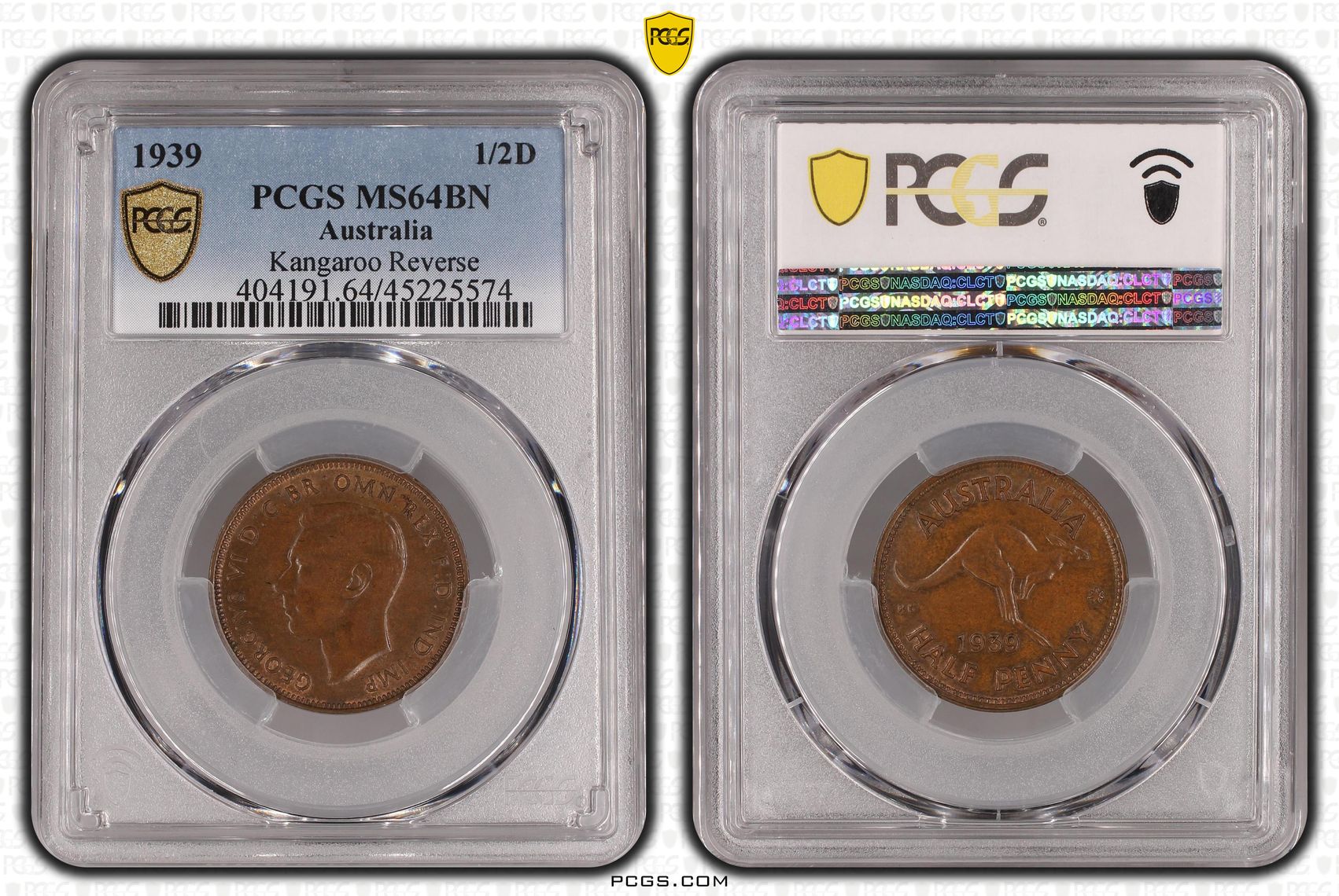 1939 Australia Half Penny Kangaroo Reverse PCGS - MS64BN -574