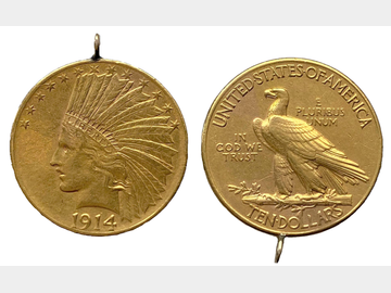 1914 US INDIAN HEAD GOLD TEN DOLLAR ON GOLD LOOP