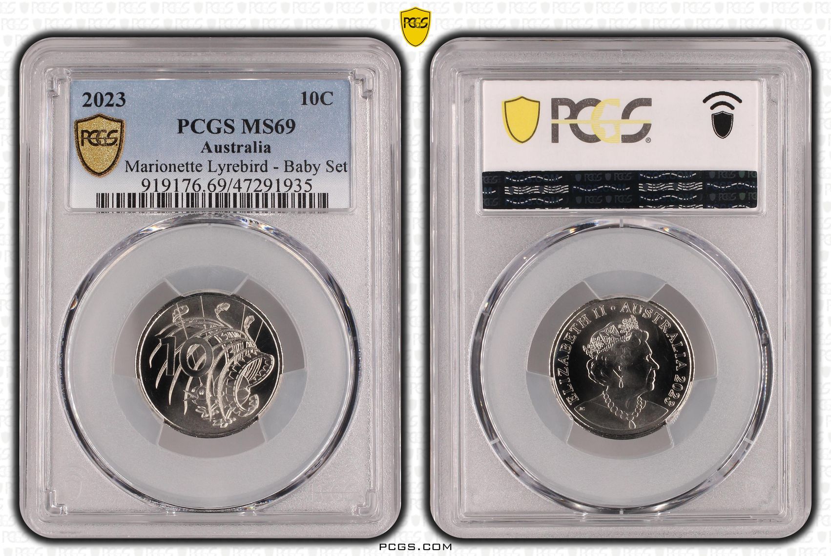 Marionette Lyrebird - Baby Set, Ten Cent, 2023, PCGS MS 69