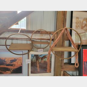 3 Piece circle wall shelves and macrame holder
