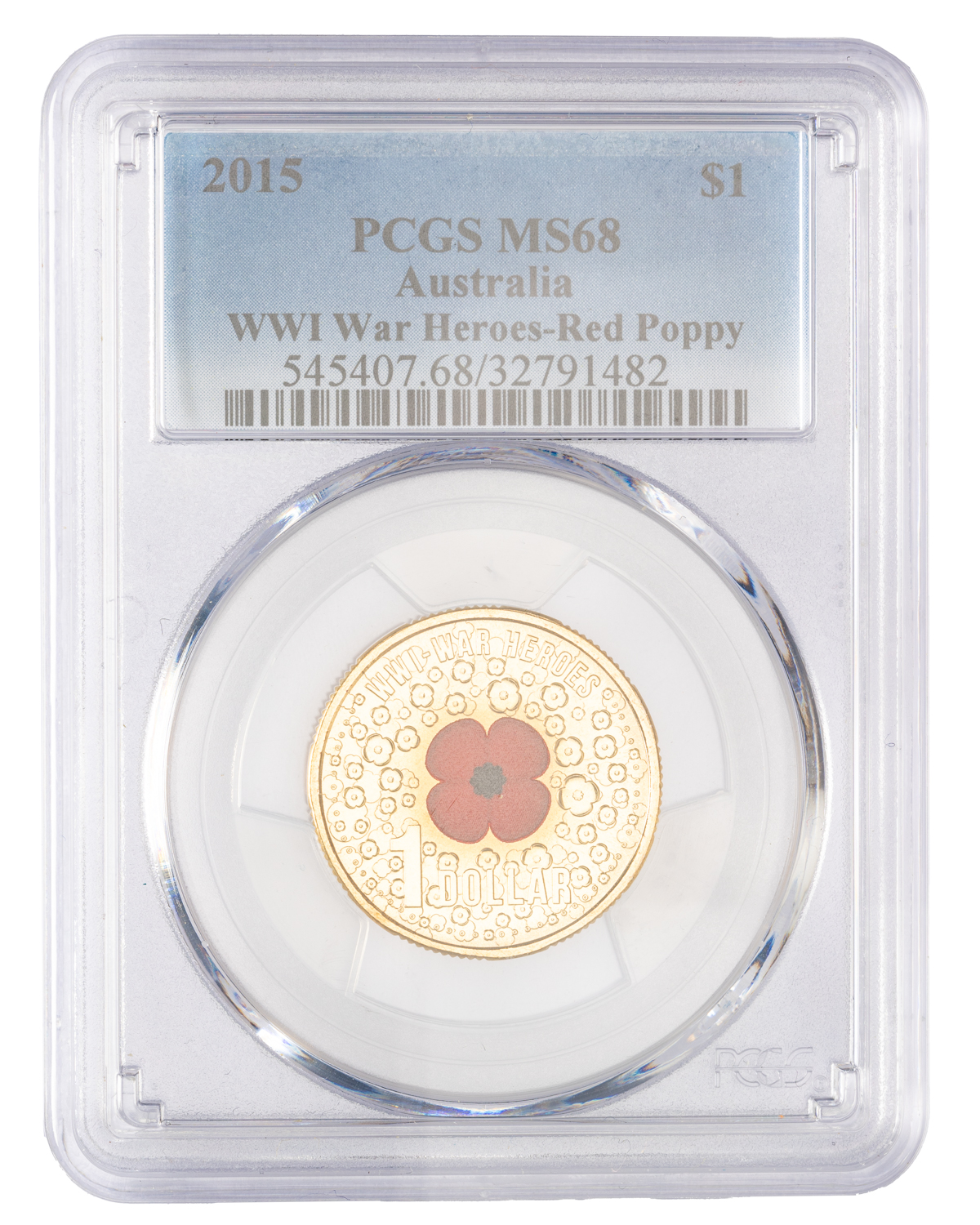 Elizabeth II, WWI War Heroes-Red Poppy, One Dollar, 2015, PCGS MS68