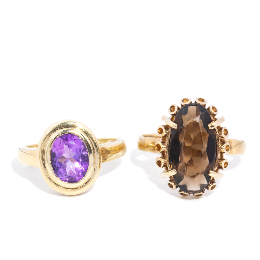 177 · Smoky Quartz & Ametyst 9ct Gold Ring