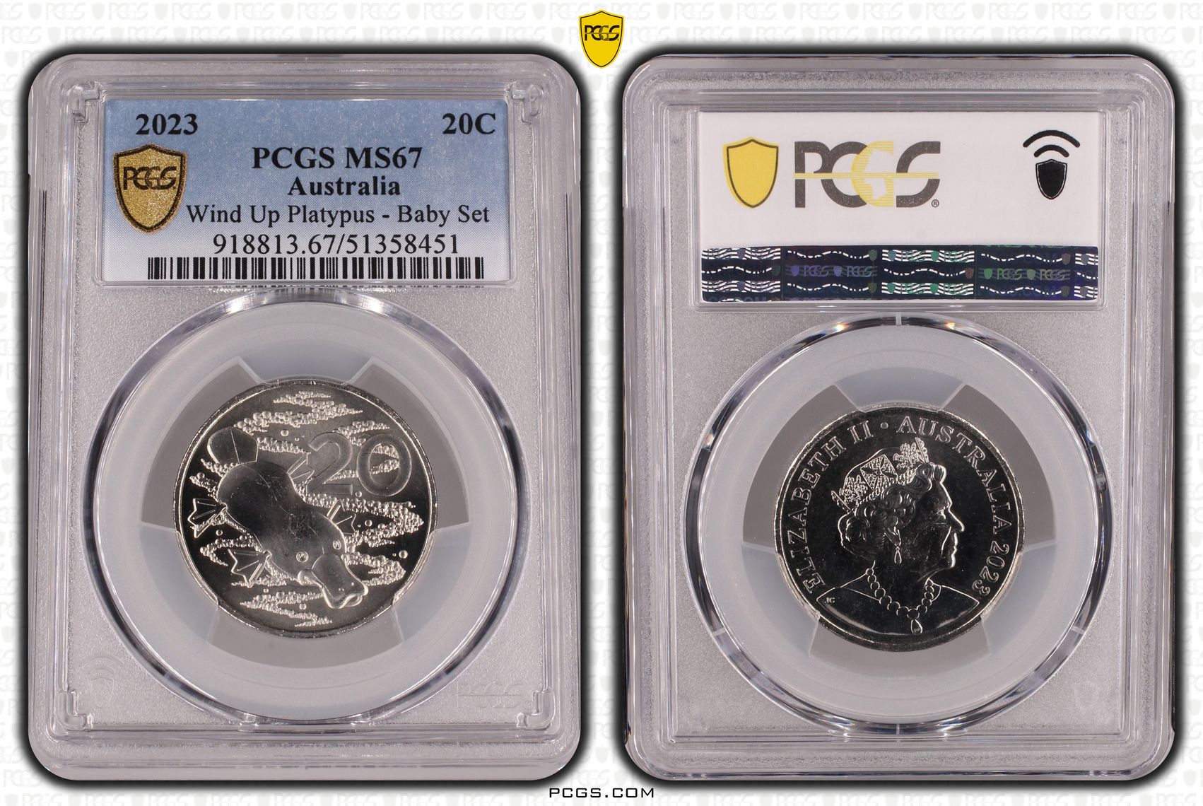 Wind Up Platypus - Baby Set, Twenty Cent, 2023, PCGS MS67