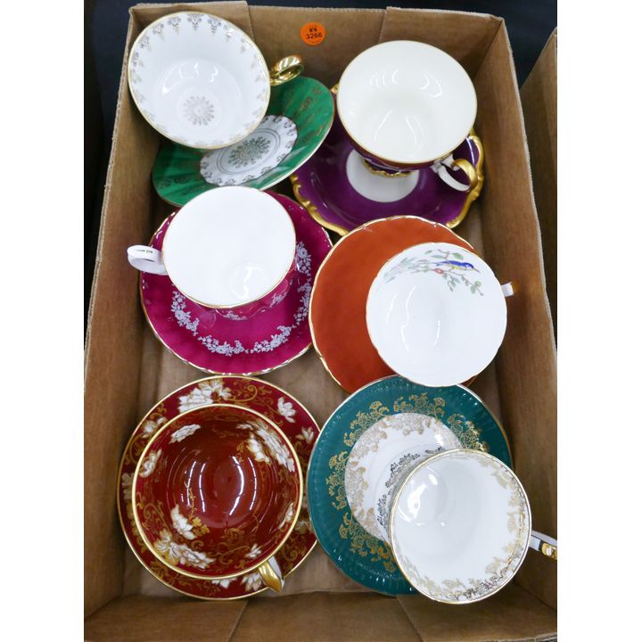 Box English Bone China Teacups & Saucers- 6 total