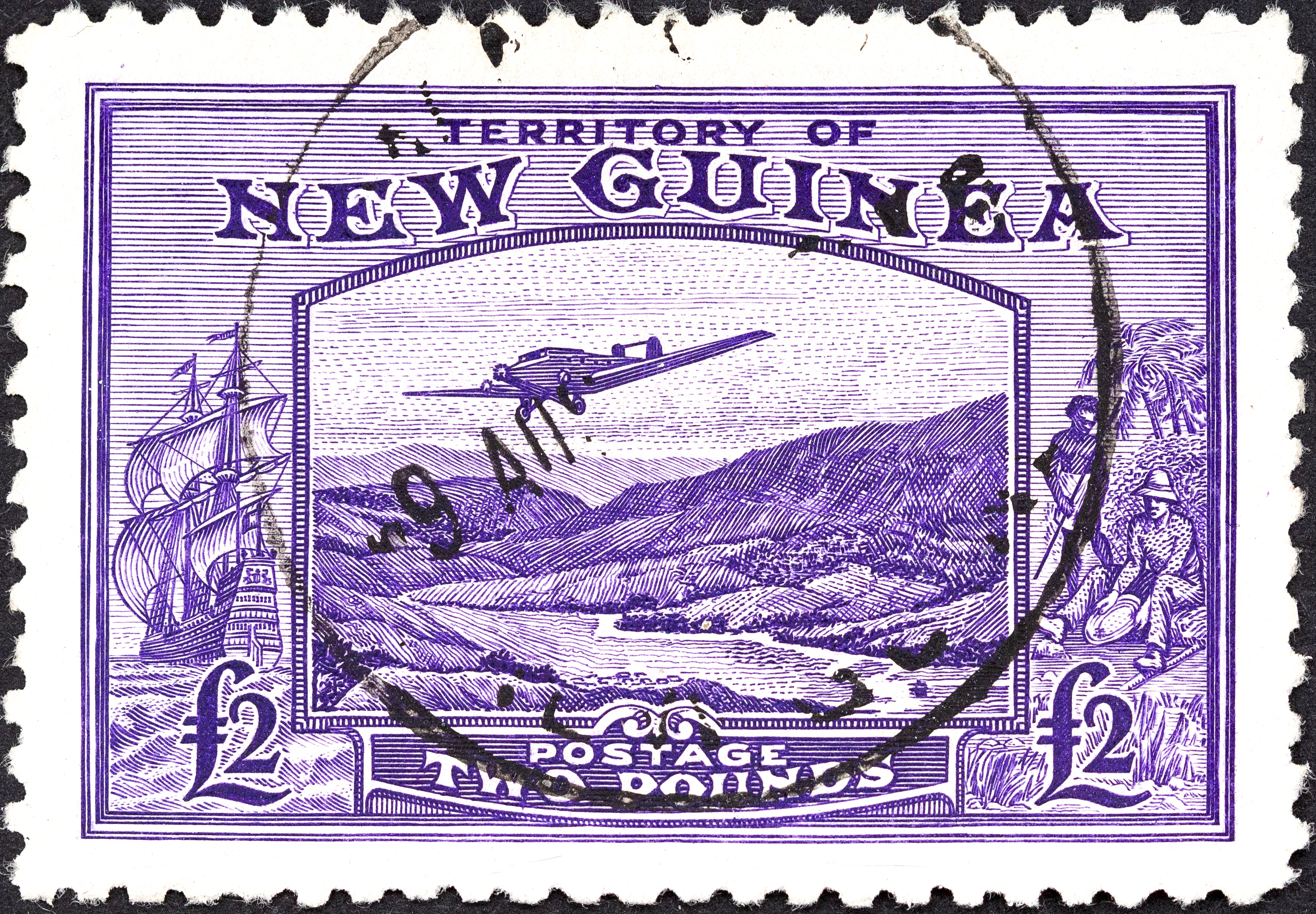 New Guinea, Bulolo Airmail, Two Pounds, Bright Violet, 1935, FU