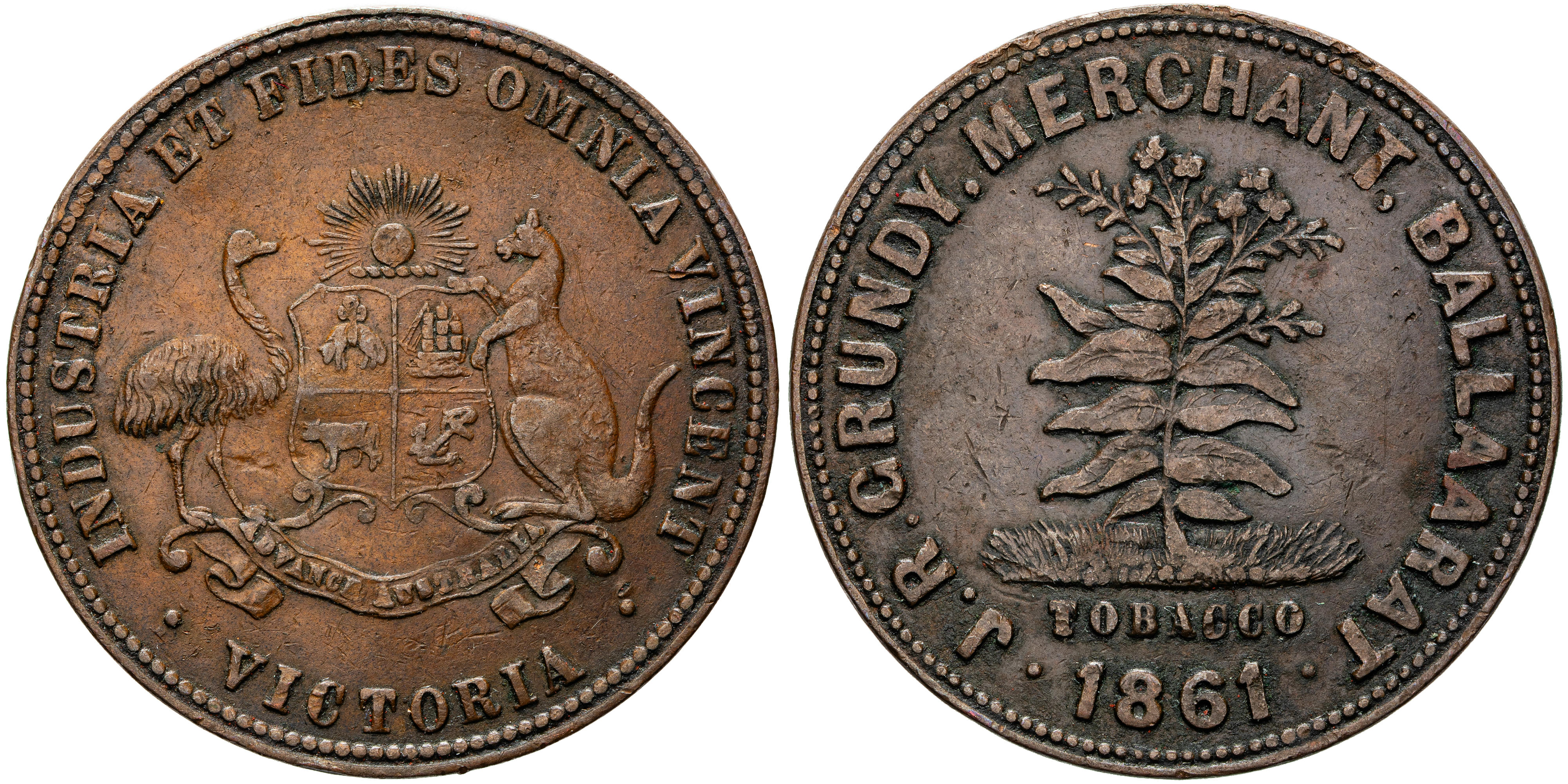 A.88a Grundy, J.R., Balla(a)rat, Victoria, Penny, 1861, gF