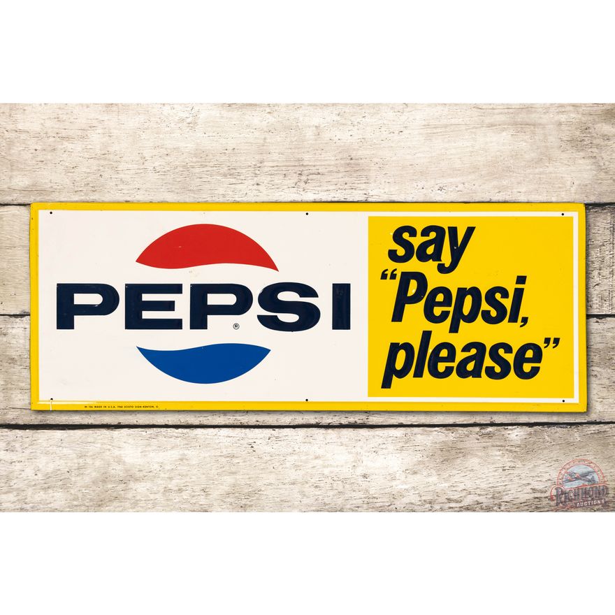 1965 Say "Pepsi Please" w/ Logo Metal Sign TAC 9