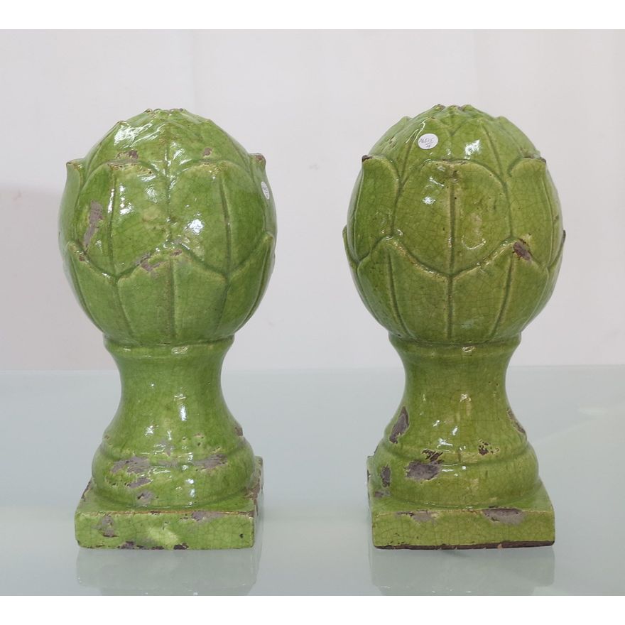 PAIR OF LARGE GLAZED CERAMIC ARTICHOKES