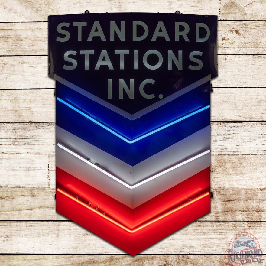 Rare Die Cut Standard Stations Inc. Single Sided Porcelain Milk Glass Neon Service Station Sign