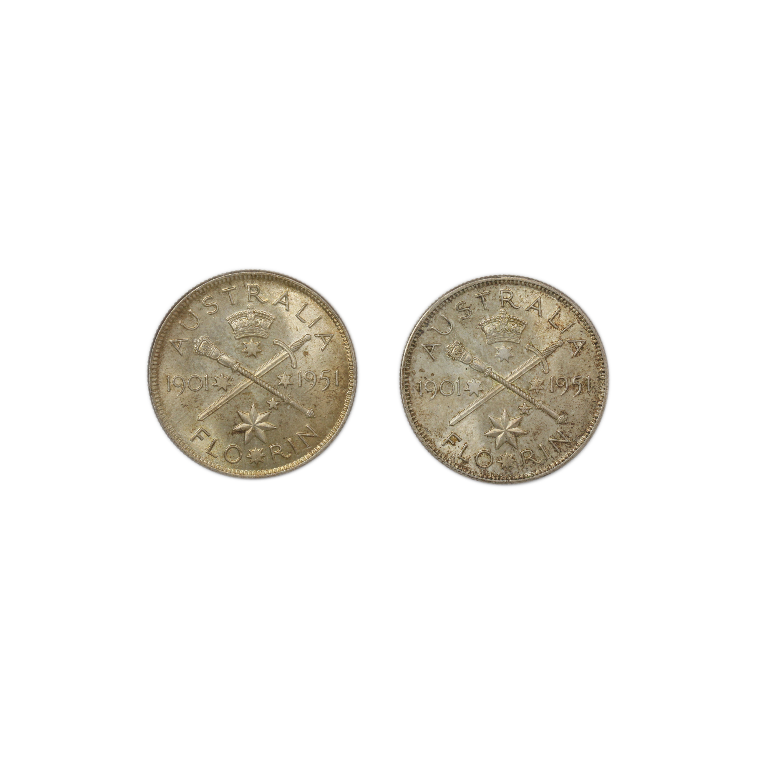 1101. · Pair, Elizabeth II, Florin, 1951  Federation, UNC