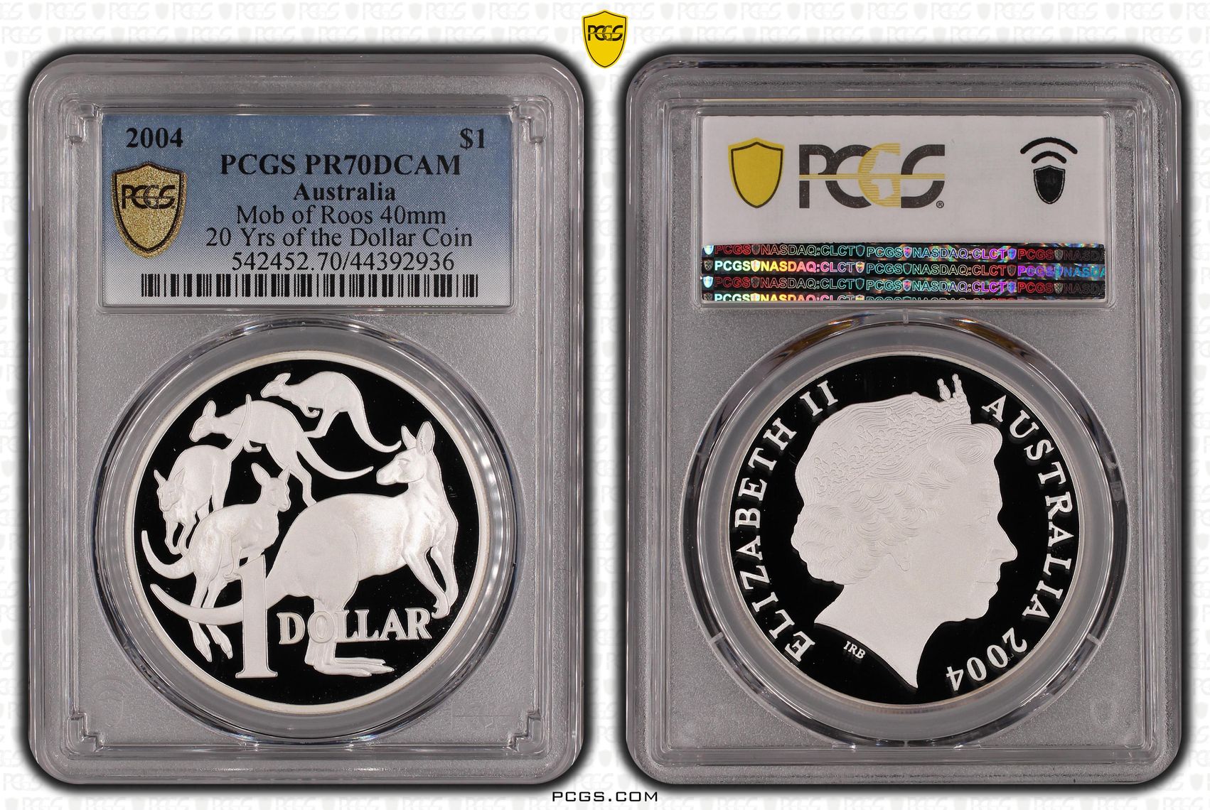2004 Australia One Dollar, $1 Silver Proof Mob of Roos PCGS - PR70DCAM POP 21/0 -936