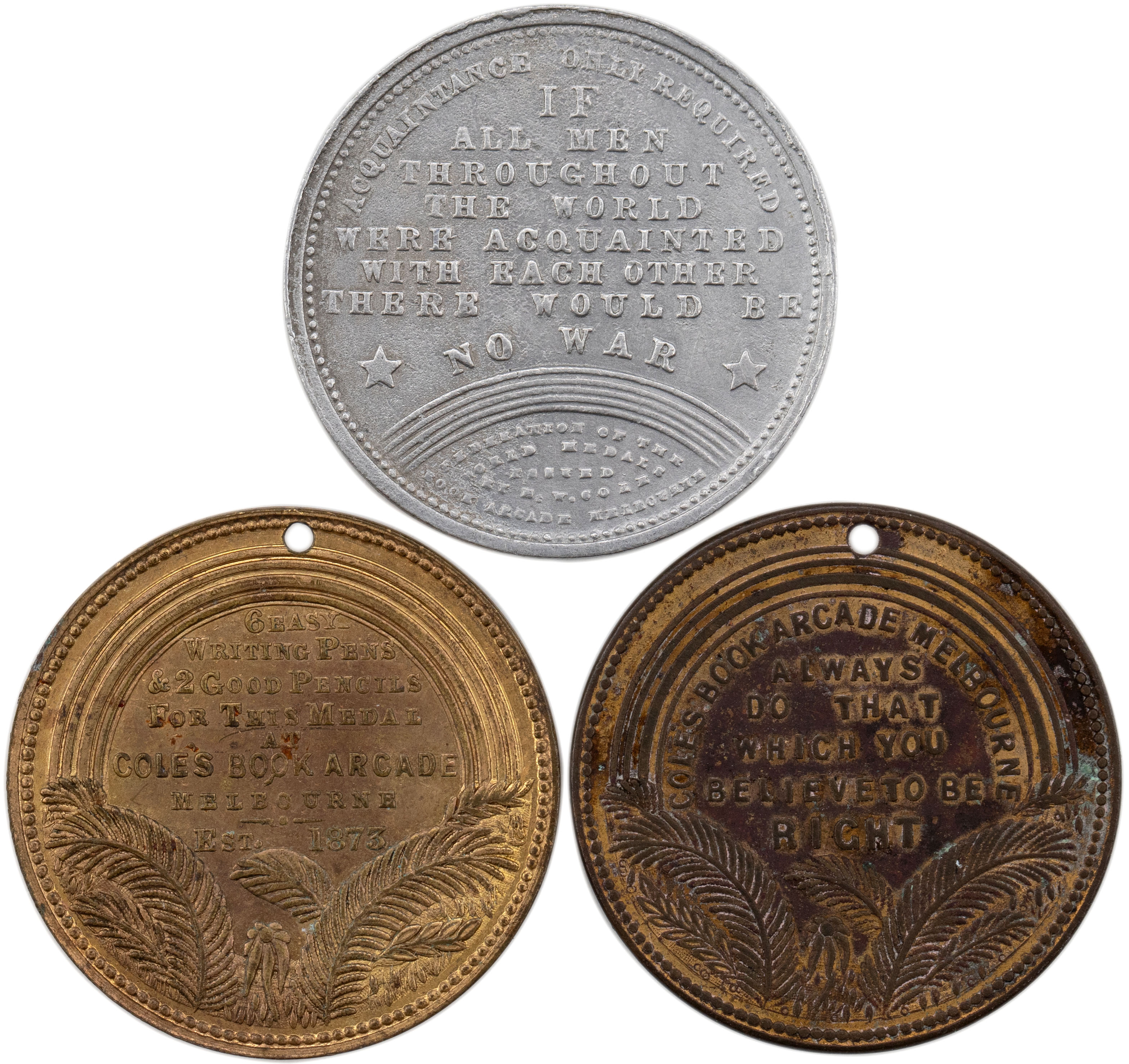 Cole's Arcade, Melbourne, Vic., Advertising Token, 1879 - 1918, gEF