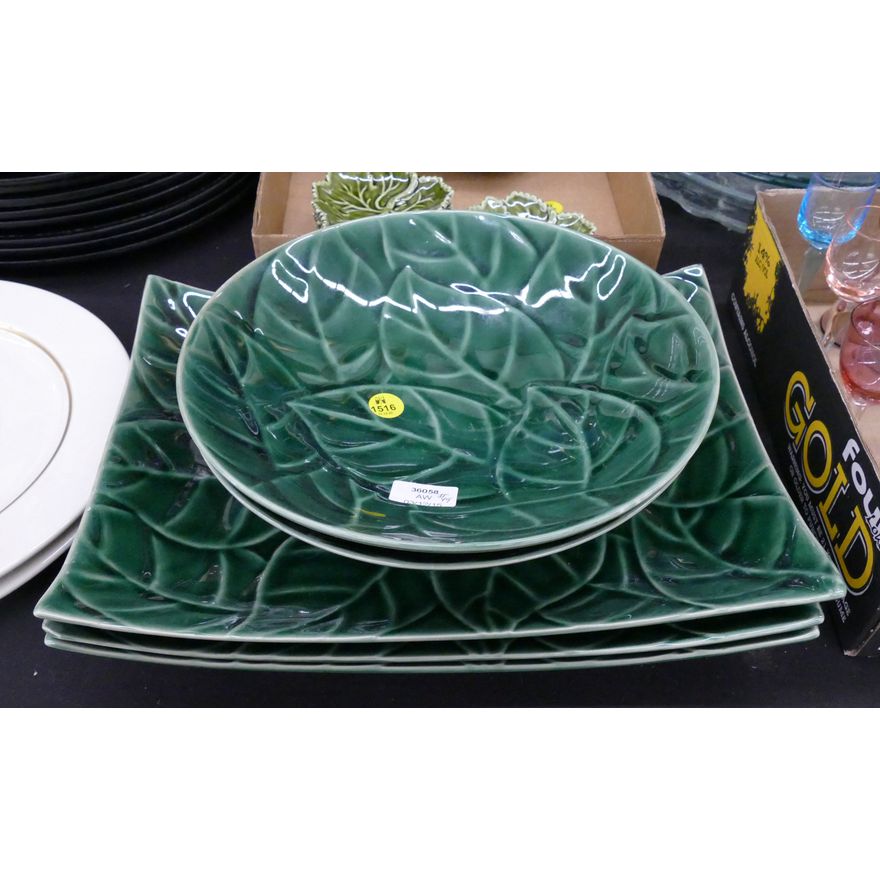 5pc Pier 1 'Jade Leaves' Bowls- largest 13''