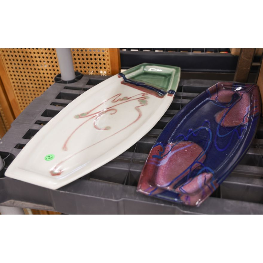 2pc Carol Ann Bauer Studio Pottery Trays 18'' to 21''