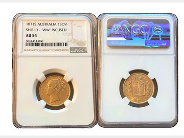 1871 Queen Victoria Young Head Sydney Mint Shield Gold Sovereign AU55