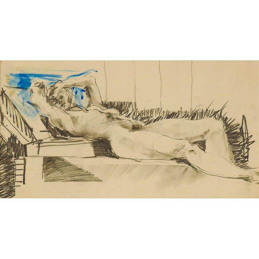 Northwest Reclining Nude Study Graphite & Watercolor Matted