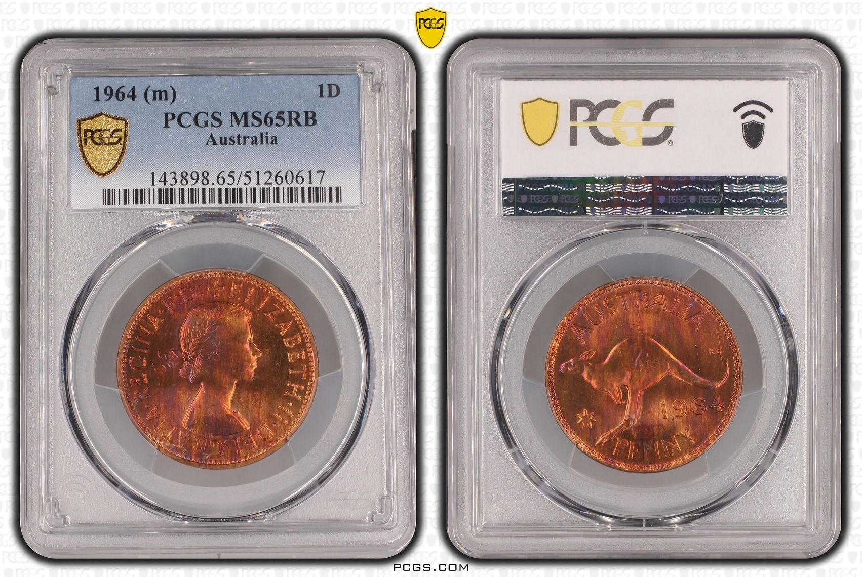 Elizabeth II, One Penny, 1964, PCGS MS65RB