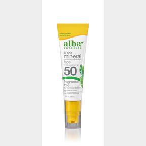 ALBA BOTANICA SUNSCREEN FOR FACE, FRAGRANCE-FREE SHEER MINERAL FACE SUNSCREEN LOTION, BROAD SPECTRUM SPF 50, WATER RESISTANT AND B