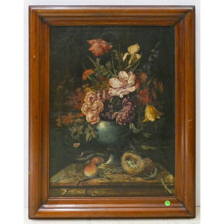 Dutch 18th Cent. Floral Still Life with Tulips Oil on Canvas Framed 33''x25''