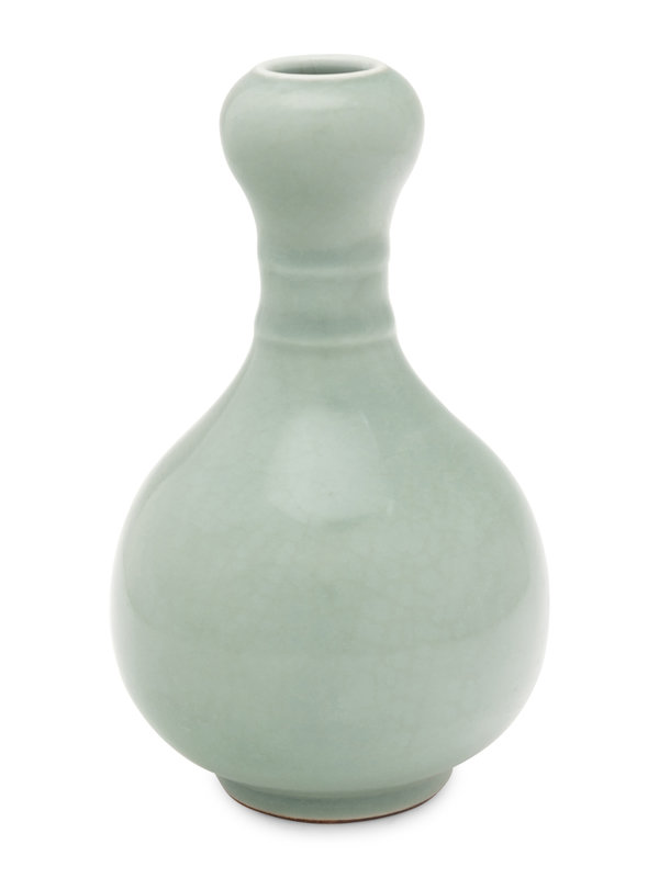 A Celadon Glazed Porcelain Garlic-Mouth Bottle Vase
Height 7 1/4 in., 18.3 cm.