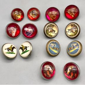Seven Pair of Glass Domed Bridle Rosettes