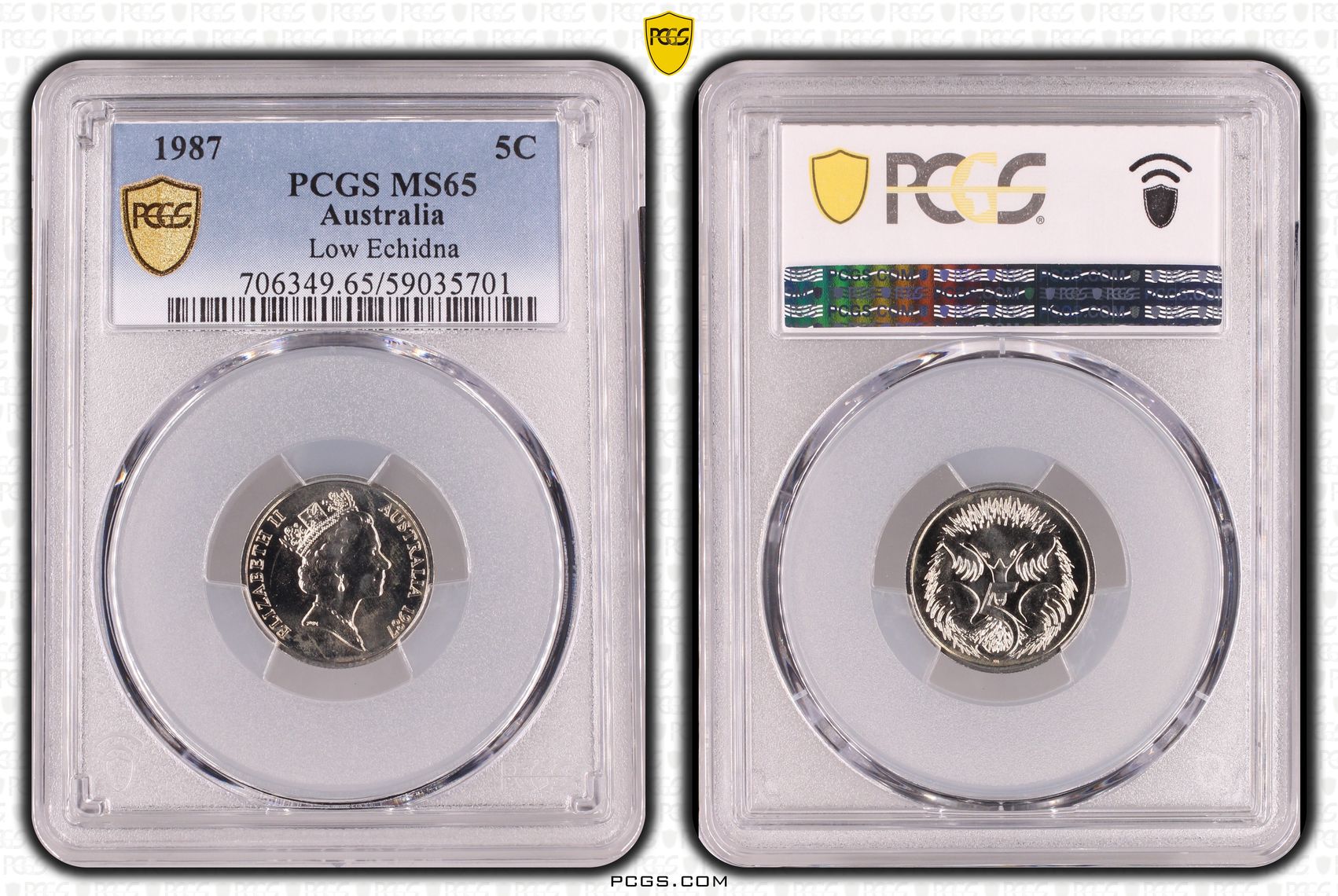 Low Echidna, Five Cent, 1987, PCGS MS65