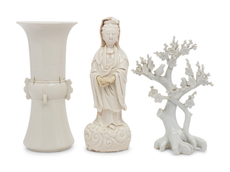 Three Blanc-de-Chine Porcelain Articles
Height of tallest 10 1/4 in., 26 cm.