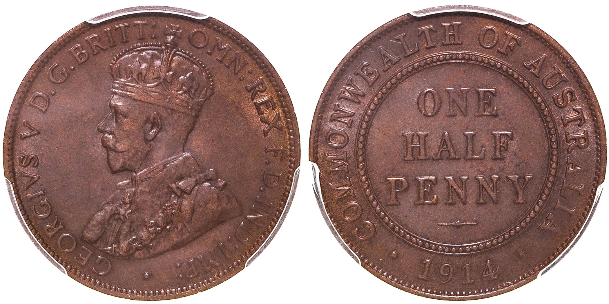 George V, Halfpenny, 1914, PCGS MS 63BN