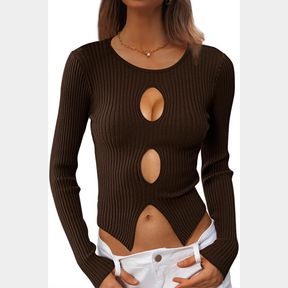 CHYRII WOMENS SEXY FALL FASHION CUTOUT TOPS RIBBED KNIT WINTER PULLOVER SWEATER GOING OUT CROP TOPS