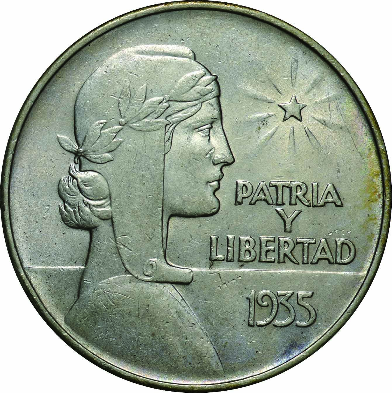キューバ-Cuba. 1935. Silver. 1ﾍﾟｿ(Peso). 極美. EF. 女神右向