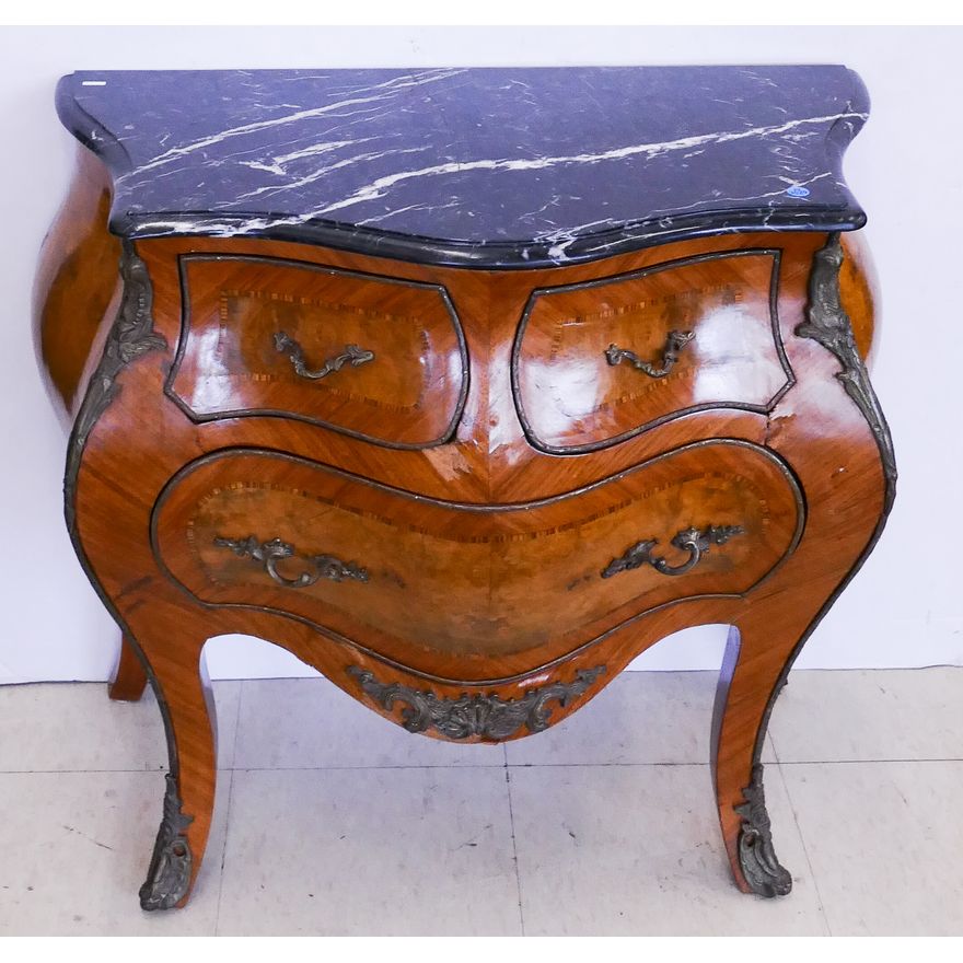 Bombay Marble Top Ormolu Mounted 3 Drawer Chest- 31x33x17''