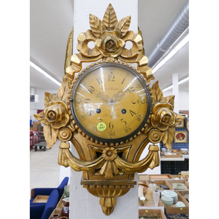 Bengt Alfredson Swedish Gilt Carved Wall Clock- 20x14'' with some damage