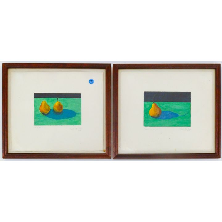 2pc John Boyd? ''Pears'' Gouache Small Paintings Framed 13.5''x15''
