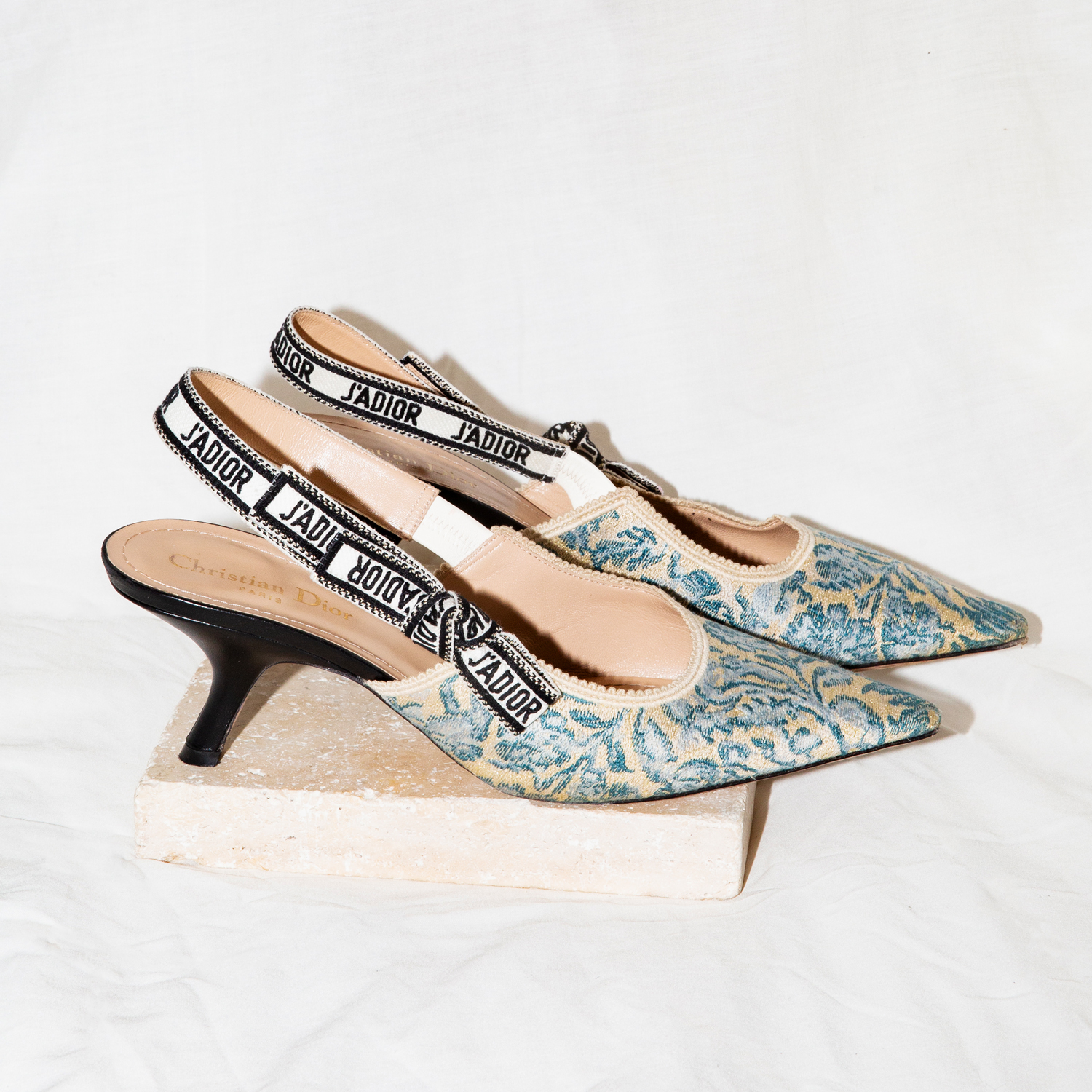4 · Dior "J'Adior" Blue Brocart Slingback Pumps Size 41 1/2