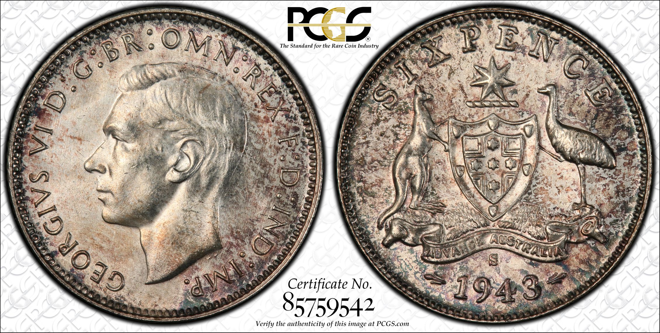 George VI, Sixpence, 1943-S, PCGS MS64