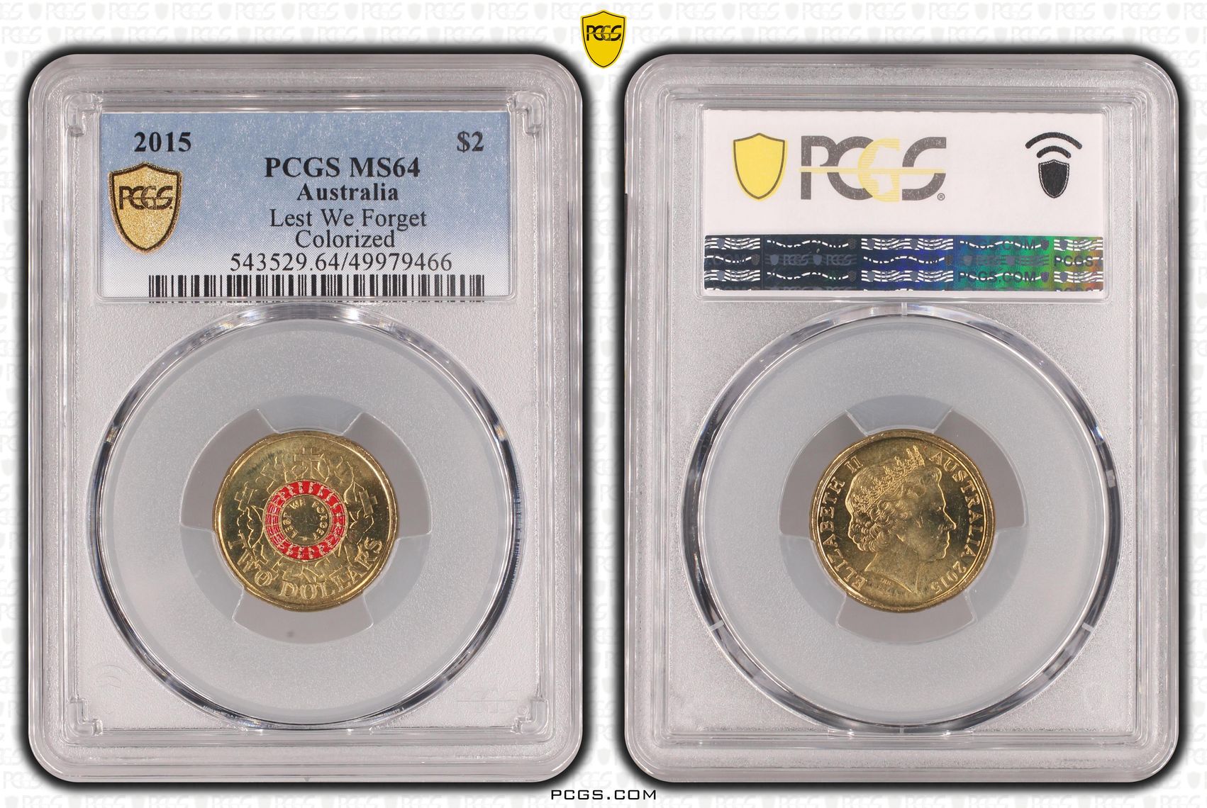 Lest We Forget Colourised, Two Dollar, 2015, PCGS MS64