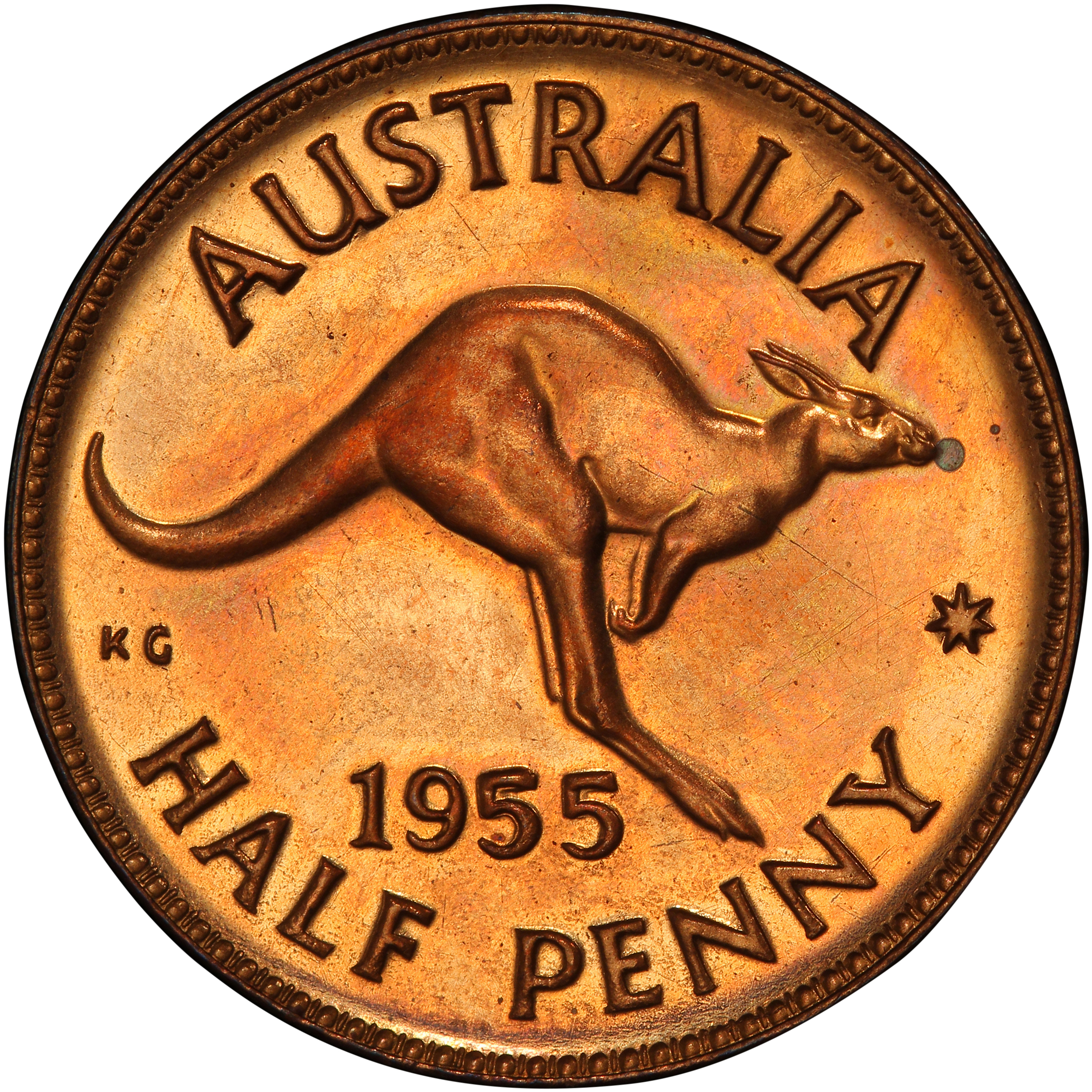 Elizabeth II, Halfpenny, 1955-Y., PR 63 RB