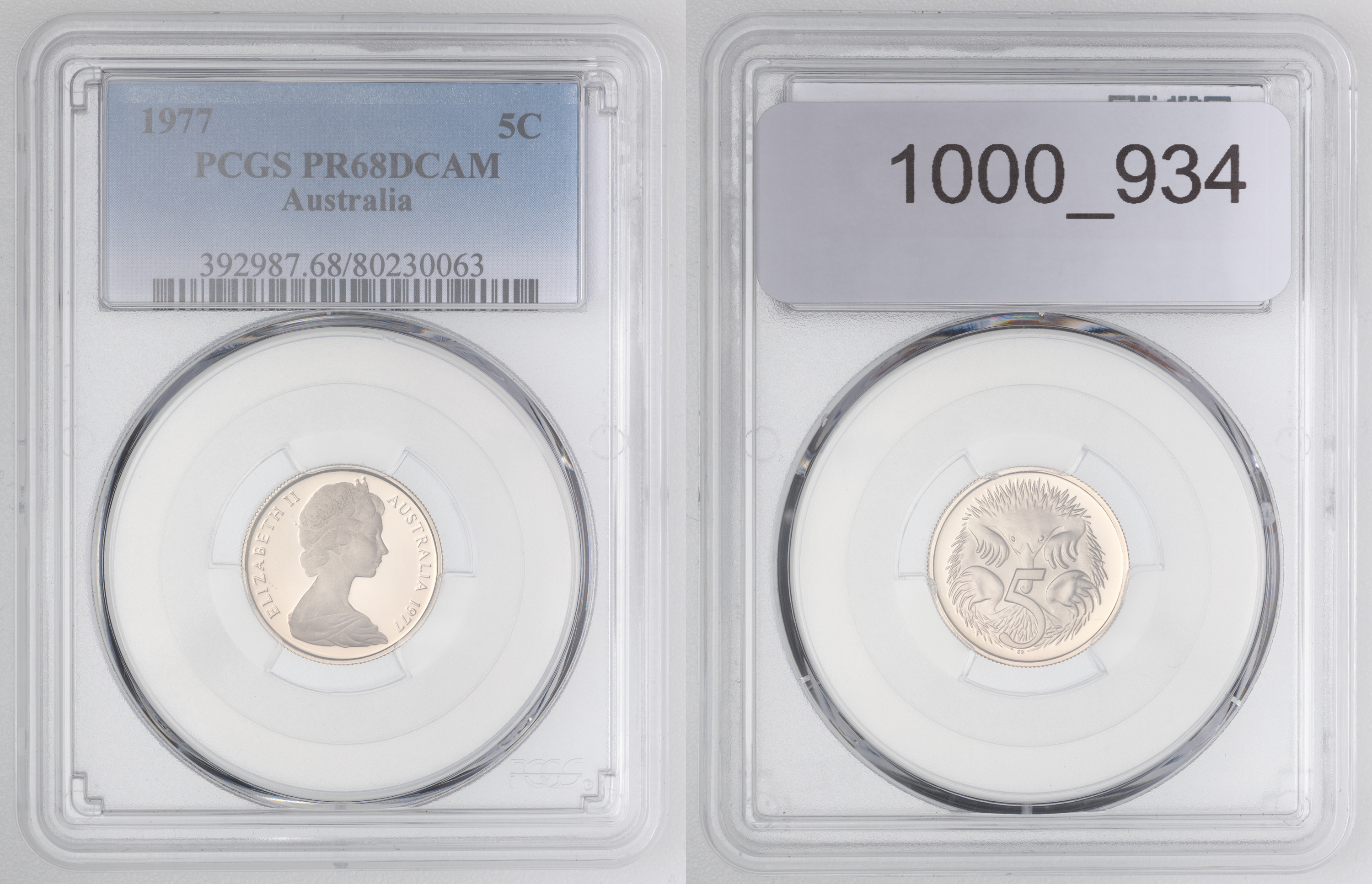 Elizabeth II, Five Cent, 1977, PCGS PR68DCAM