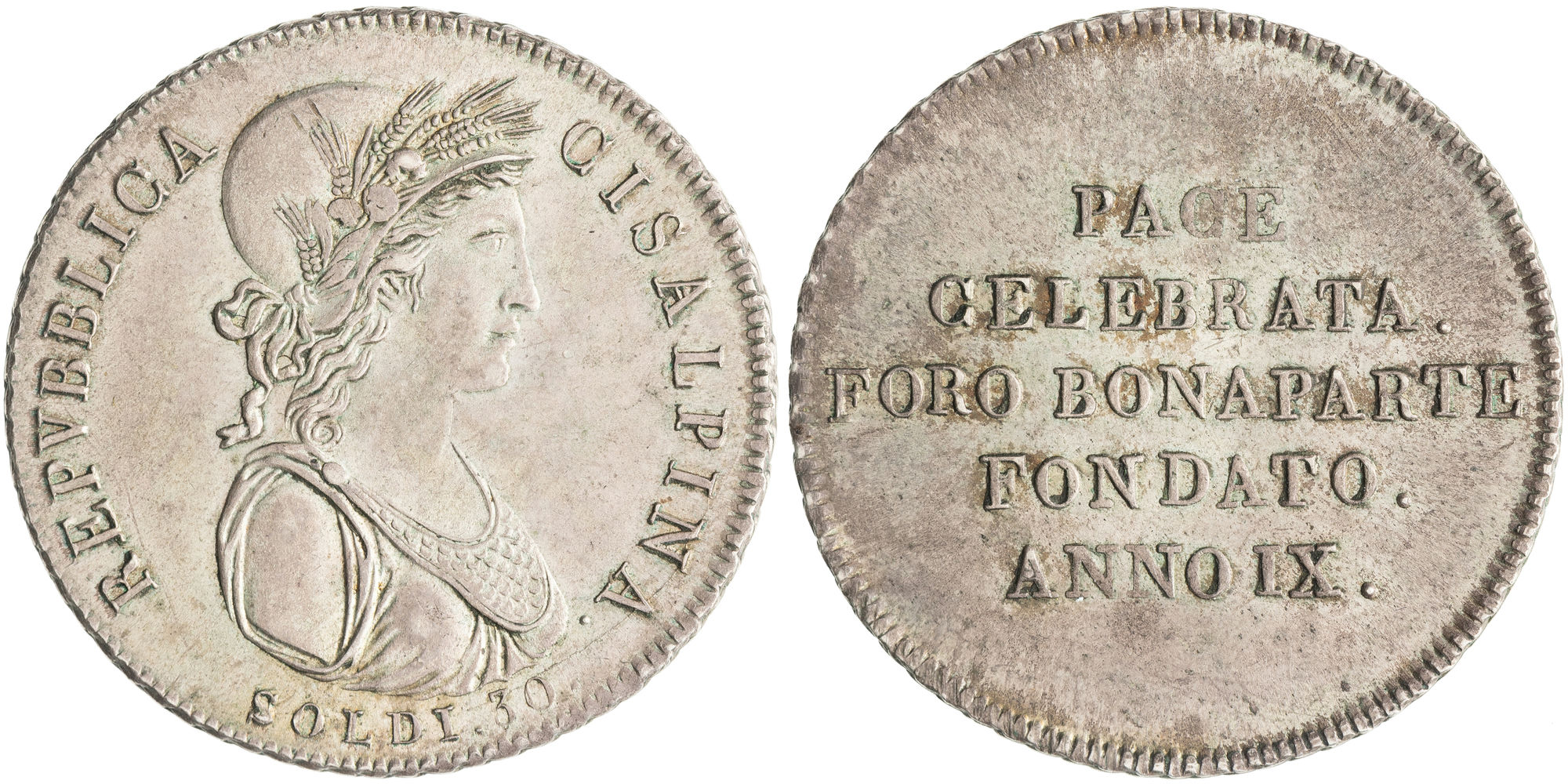Italian States, Cisalpine Republic, Thirty Soldi, 1801, aEF