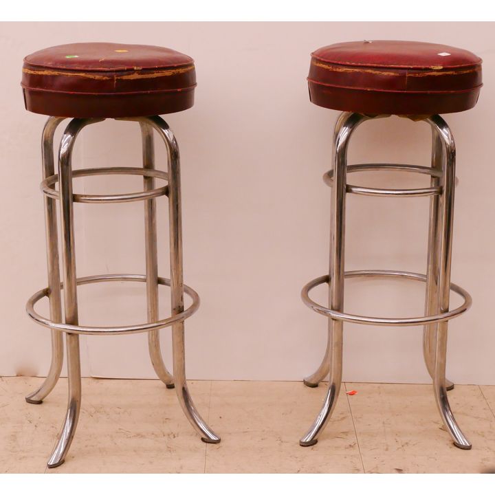 Pair Vintage Chrome and Vinyl Bar Stools- 31x13''