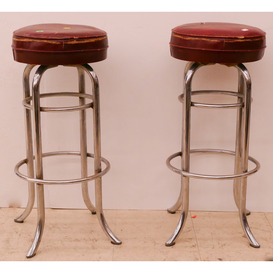 Pair Vintage Chrome and Vinyl Bar Stools- 31x13''