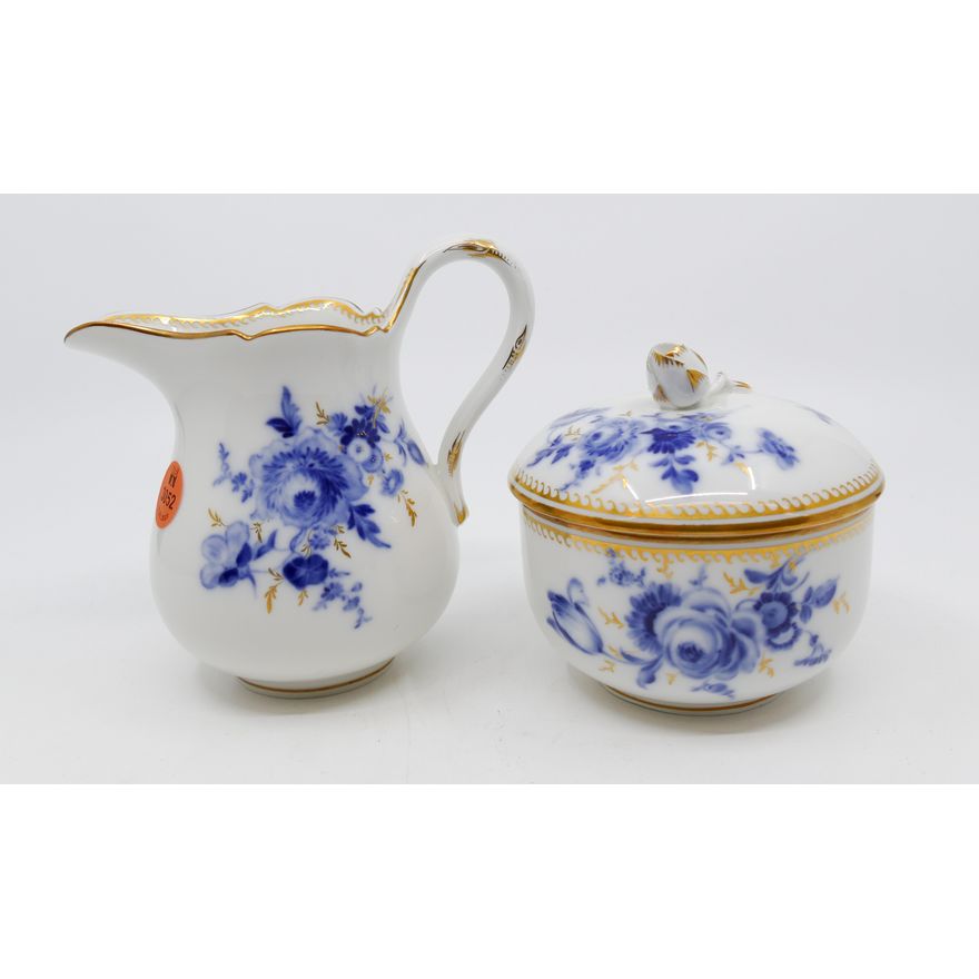 Meissen Blue Flowers Porcelain Creamer & Sugar Bowl