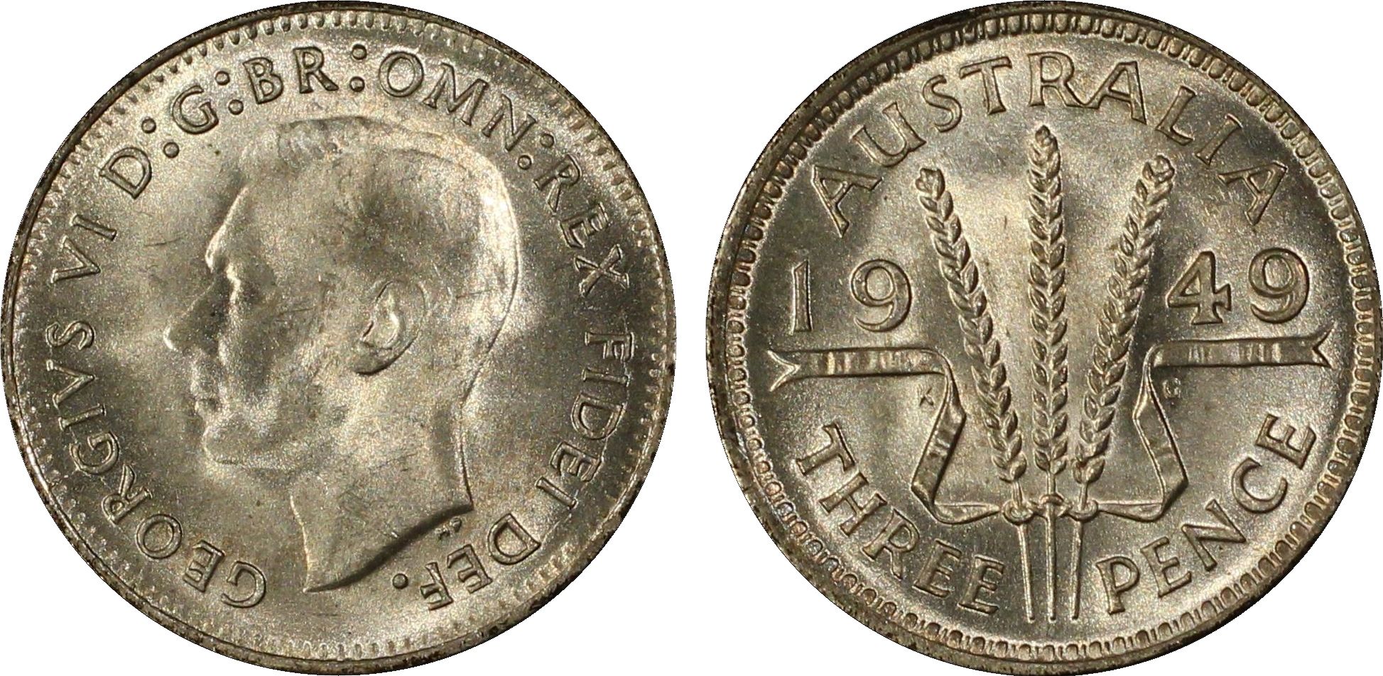 George VI, Threepence, 1949, PCGS MS65