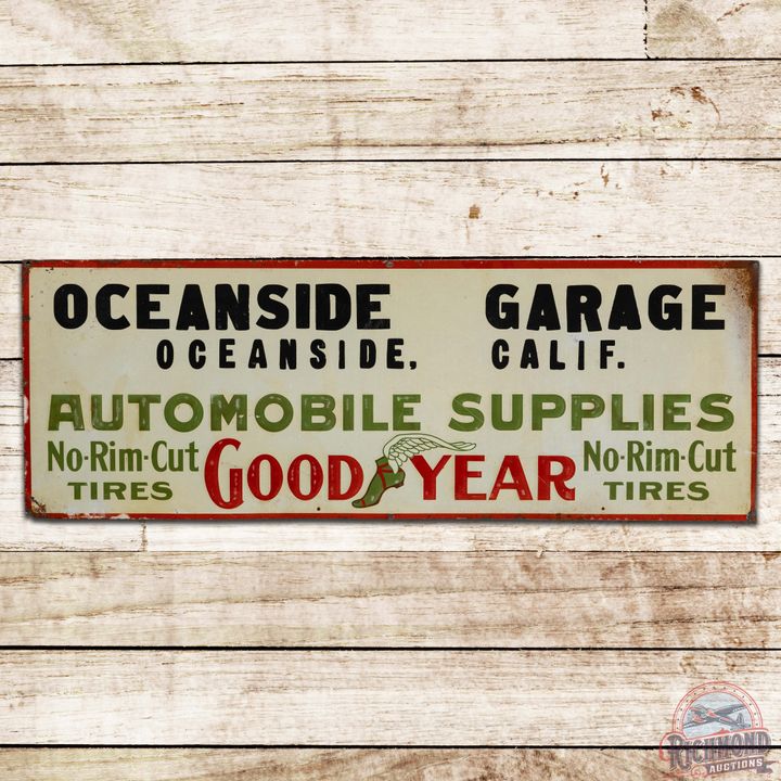 Goodyear Automobile Supplies Oceanside CA Garage Embossed SST Sign w/ Early Wingfoot