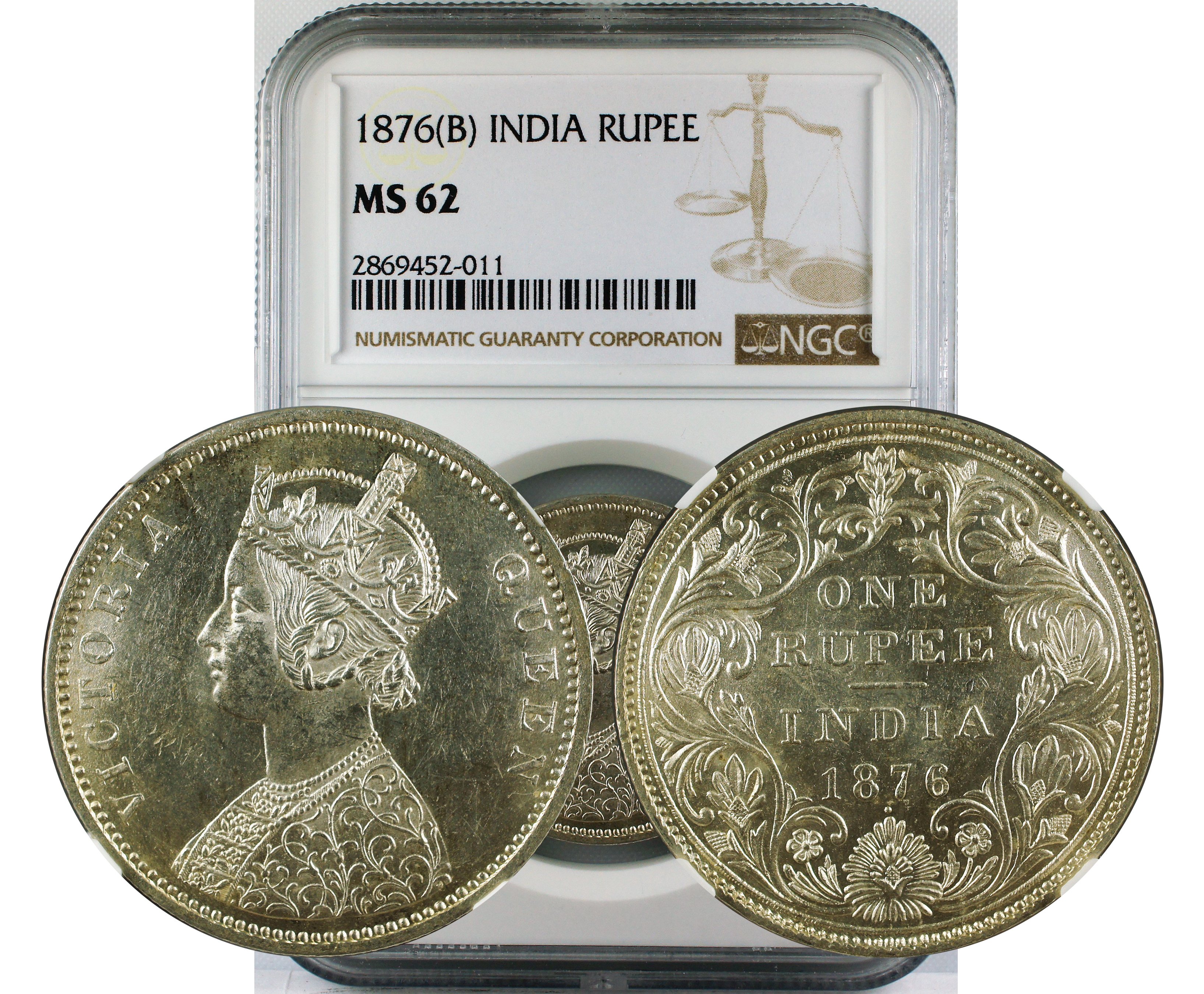 1876 B INDIA RUPEE MS62