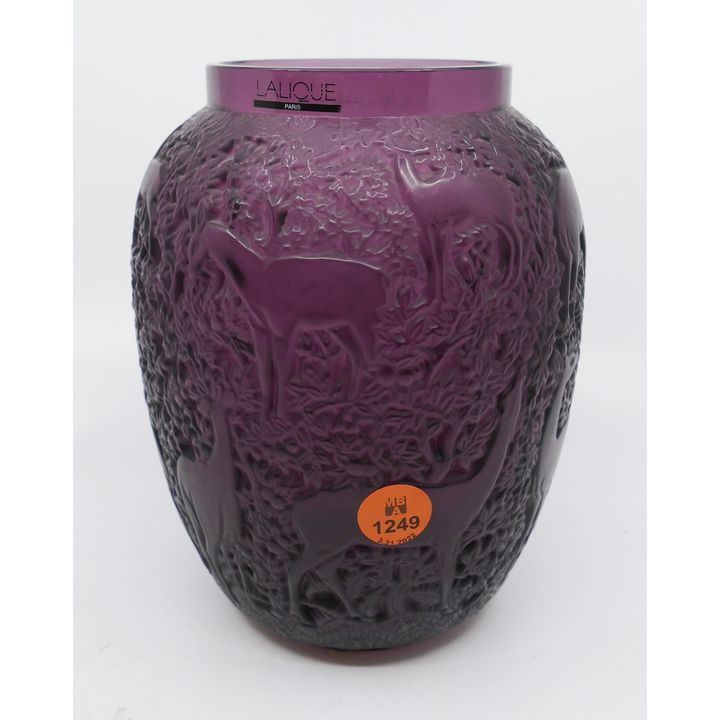 Lalique Purple Crystal Biches Deer Vase- 7''