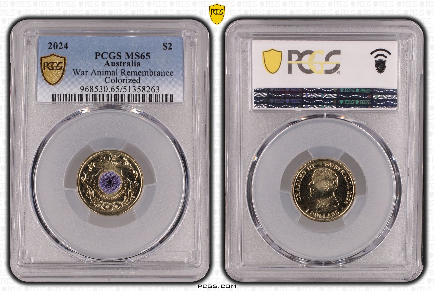 War Animal Remembrance Colorized, Two Dollar, 2024, PCGS MS65