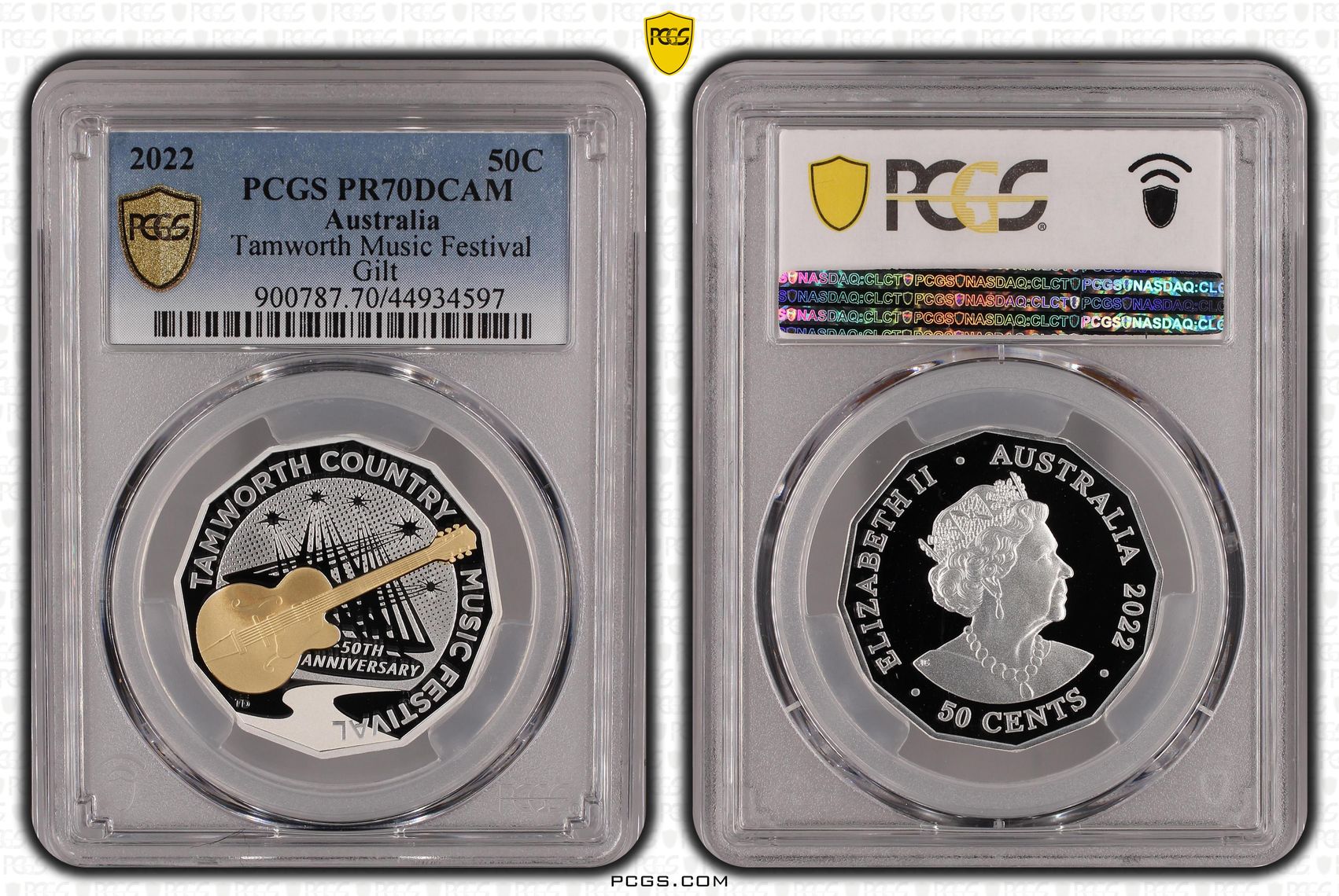 Tamworth Music Festival Partial Gilt, Fifty Cent, 2022, PCGS PR70DCAM